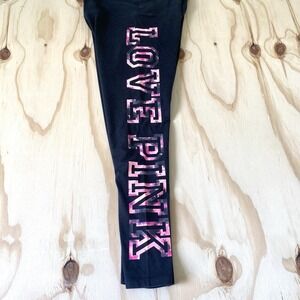 Victoria Secret Pink Black Yoga Pants Size Large Love Pink Side Leg